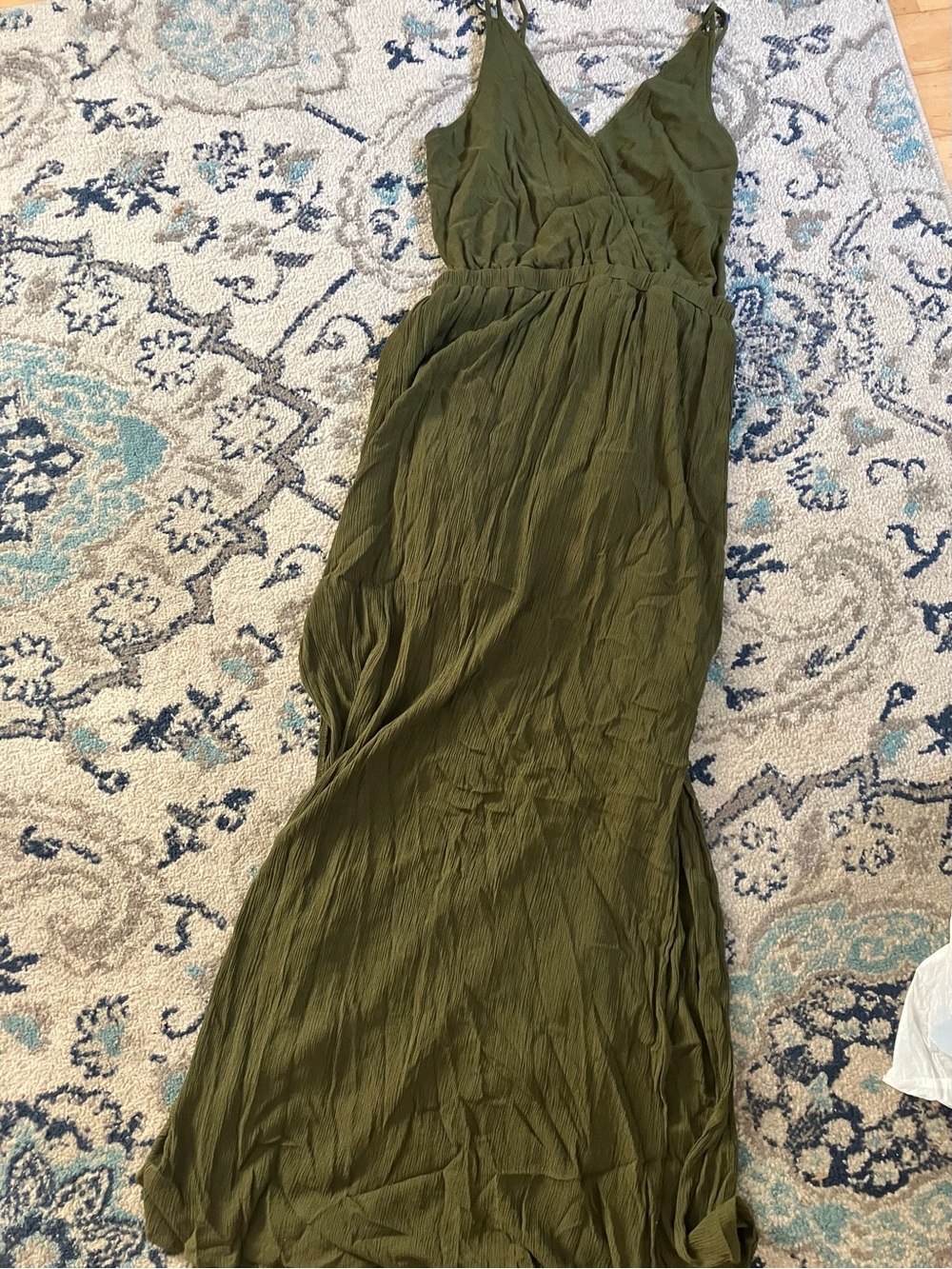 Olive Green Women's Maxi Dress - V-Neck Spaghetti Strap Lulus